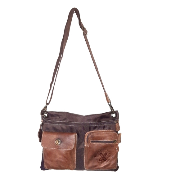 Roots Large Nylon/Leather Village Crossbody Bag - Picture 1 of 13
